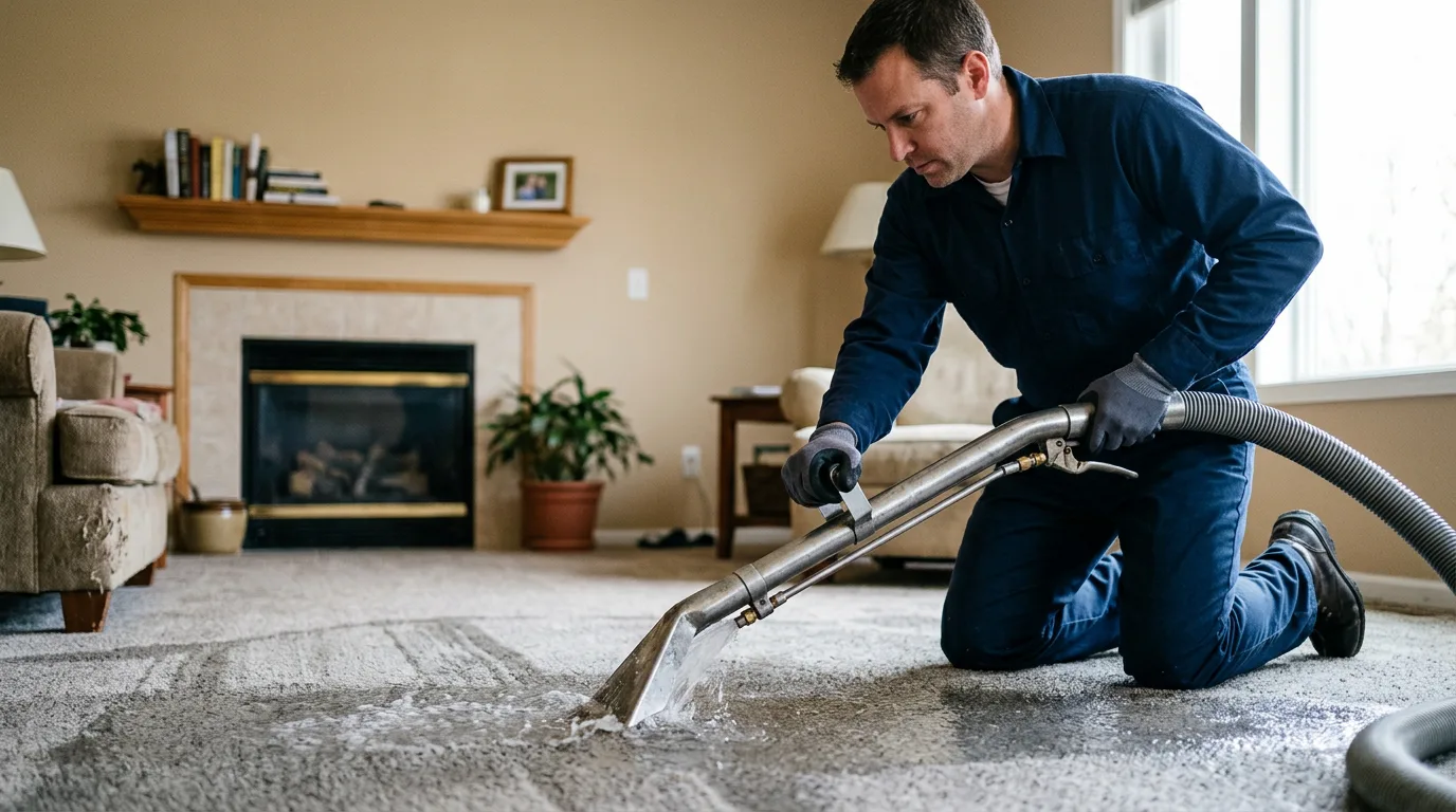 Water damage restoration technician working near Benton, IA